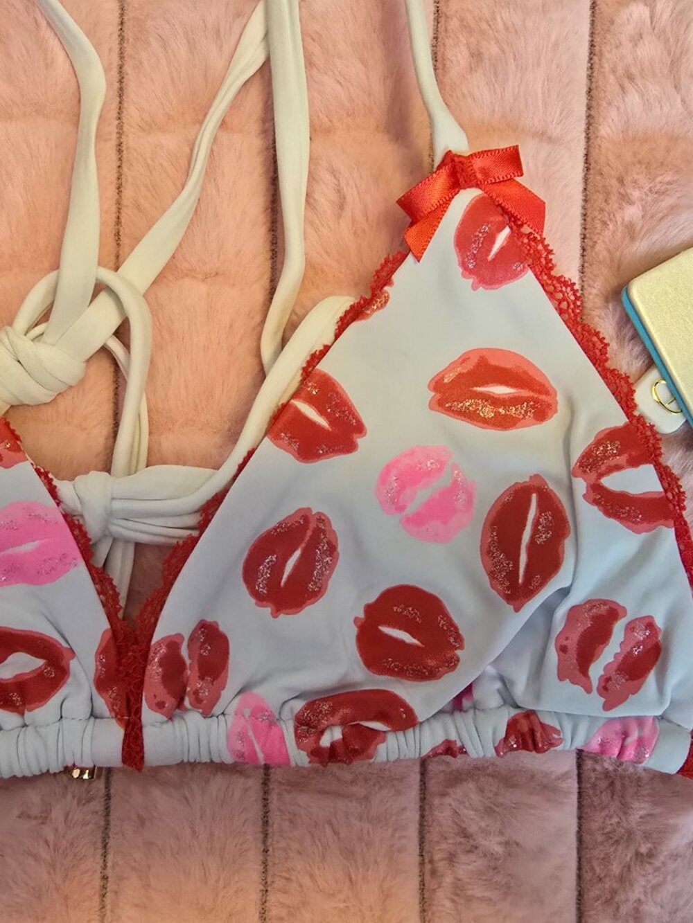 White Swim Top with Lips